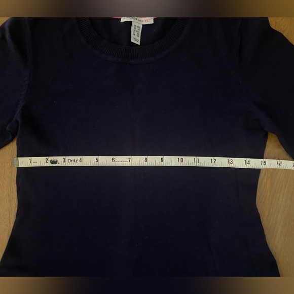 Isaac Mizrahi Navy Blue Ruffle Sleeve/Hem Lightweight Sweater, Size XXS - Picture 6 of 7